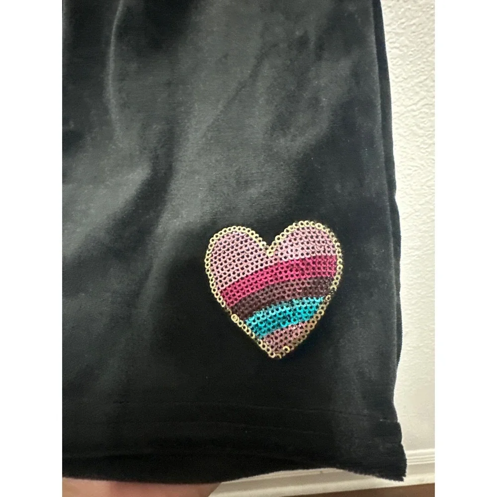 Young Hearts Girls Black Velour Heart Sequin 2 Pcs Size S